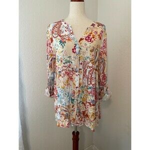 Christian Siriano New York  Large Top Multicolor Paisley Floral Button Cottage